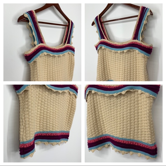 Andrew Marc New York Cream Crocheted Ruffle Stripe Boho Knit Tank Top New Nwt - Picture 3 of 16